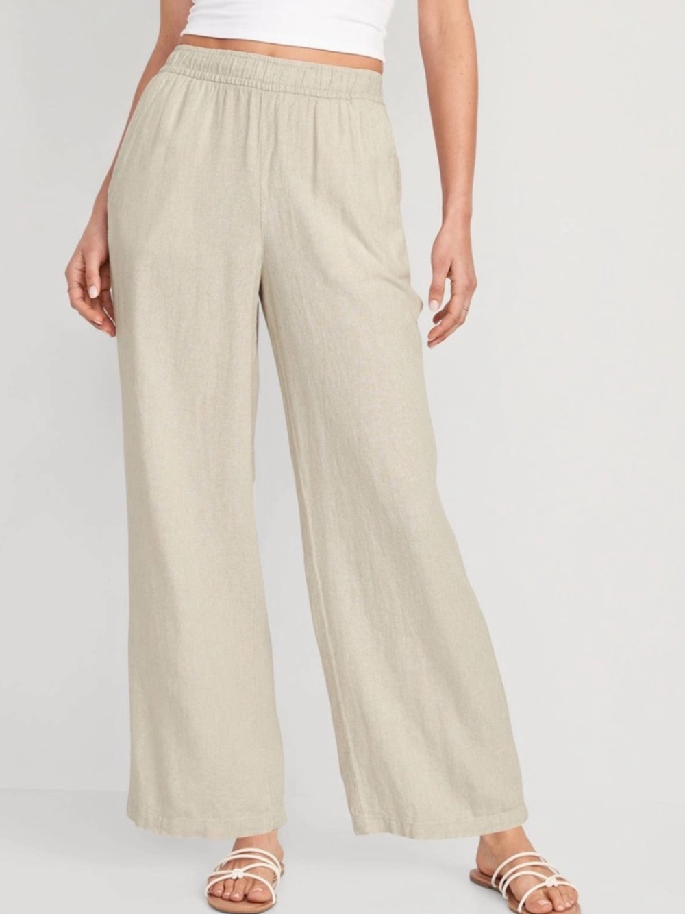 Old Navy High-Rise Wide Leg Comfort Waistband Linen Blend Pants - Picture 2 of 9